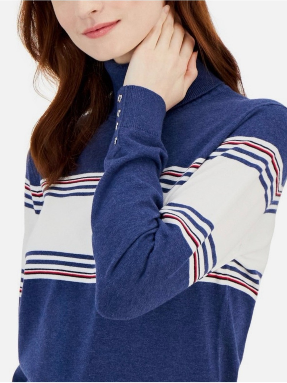 Tommy Hilfiger Womens Stella Colorblock Button Cuff Turtleneck Sweater Sz XS